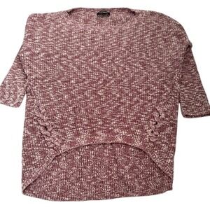 Express Womens Burgundy Marled Knit High Low Side Braid Sweater Size‎ S